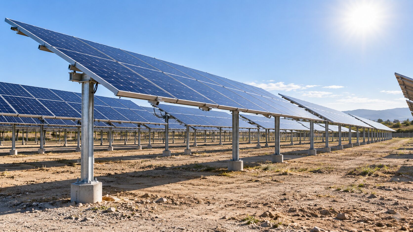 Solar panels on an elevated mounting structure